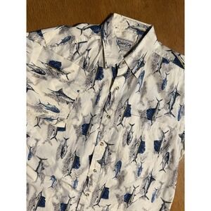 Bimini Bay Outfitters Nautical Shirt White Men's L – Tuna & Marlin – 100% Cotton